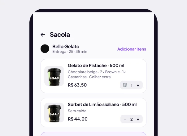 Sacola do app com a vantagem exclusiva aplicada ao pedido